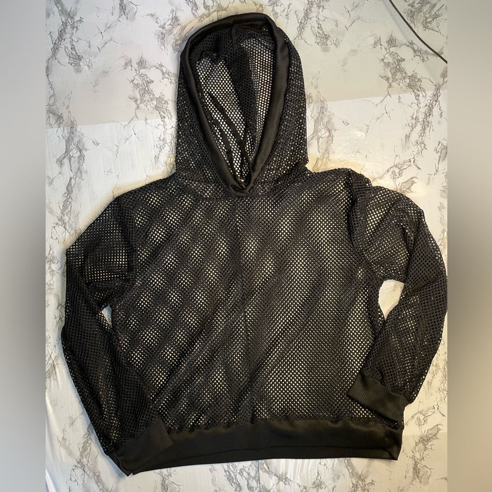 Derek❤️heart Fishnet Hoodie Women Black Size L
